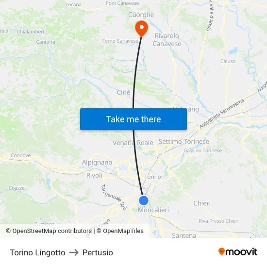 Turin Lingotto to Pertusio map