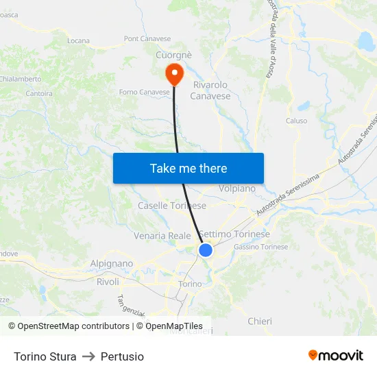 Turin Stura to Pertusio map