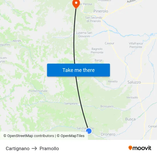 Cartignano to Pramollo map