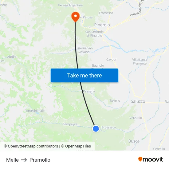 Melle to Pramollo map