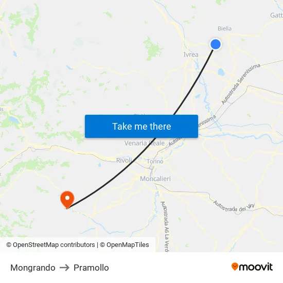 Mongrando to Pramollo map