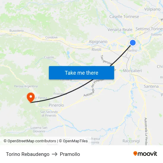 Turin Rebaudengo to Pramollo map