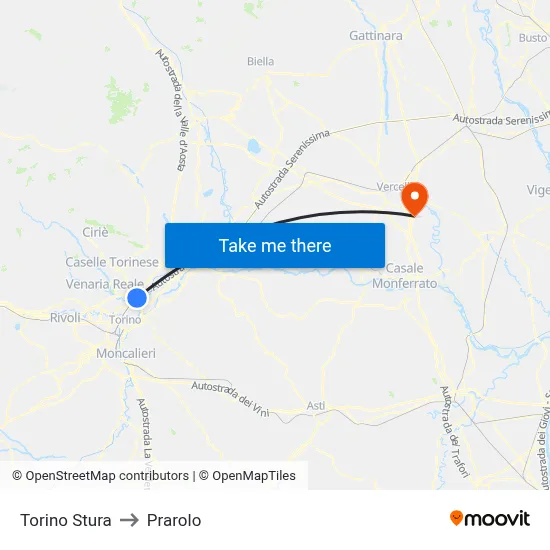 Turin Stura to Prarolo map
