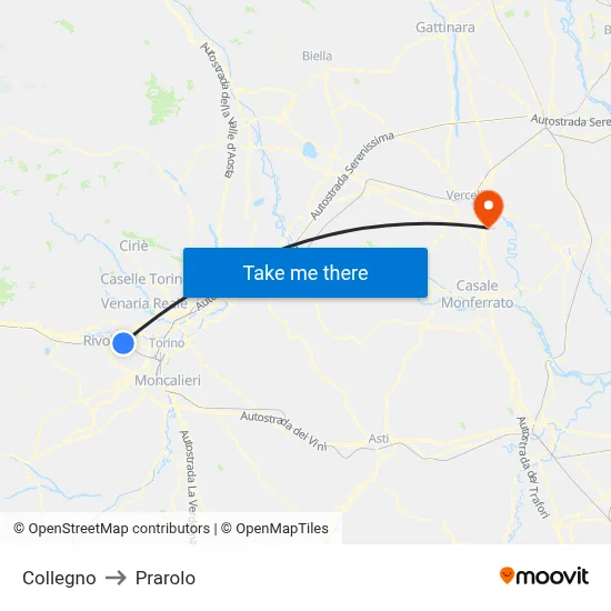 Collegno to Prarolo map