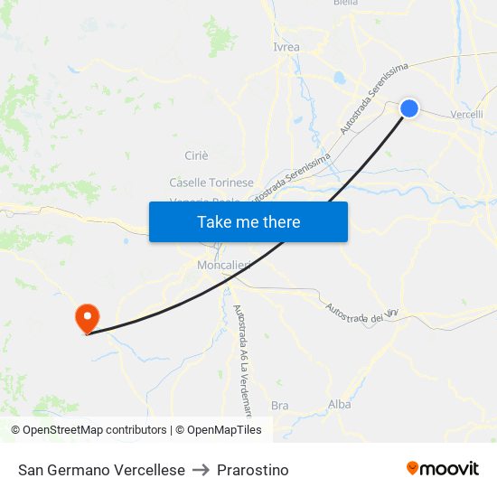 San Germano Vercellese to Prarostino map