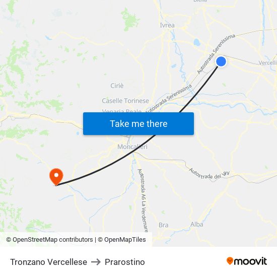 Tronzano Vercellese to Prarostino map