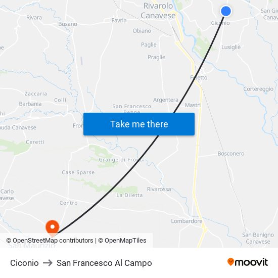 Ciconio to San Francesco Al Campo map