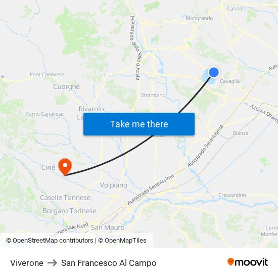 Viverone to San Francesco Al Campo map