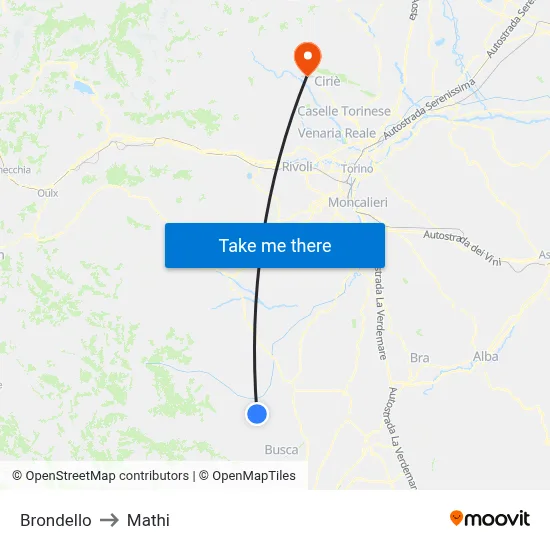 Brondello to Mathi map