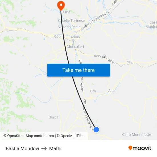 Bastia Mondovì to Mathi map