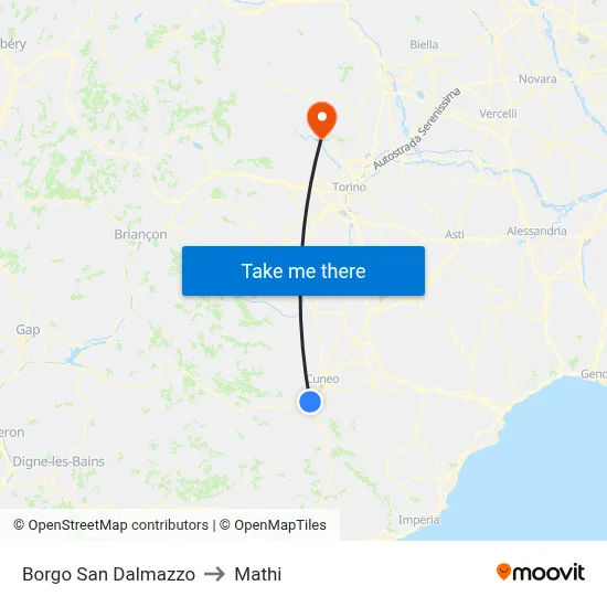 Borgo San Dalmazzo to Mathi map