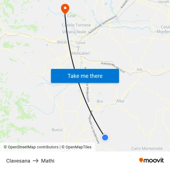 Clavesana to Mathi map