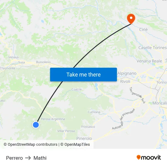 Perrero to Mathi map