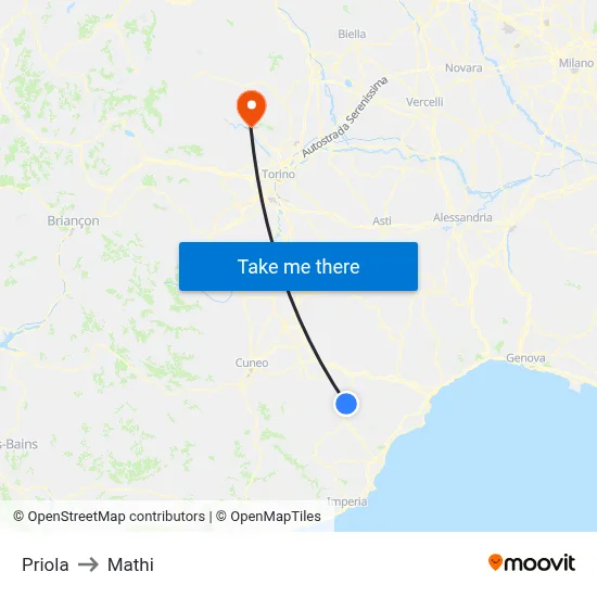 Priola to Mathi map