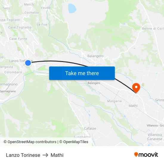 Lanzo Torinese to Mathi map