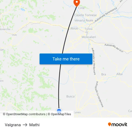 Valgrana to Mathi map