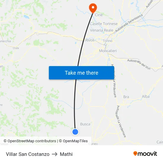 Villar San Costanzo to Mathi map