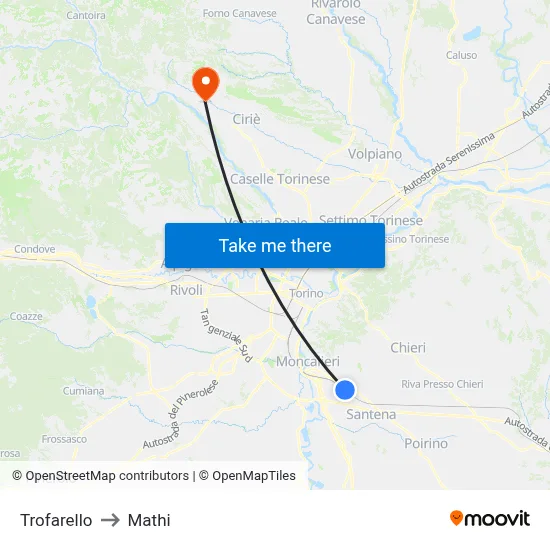 Trofarello to Mathi map