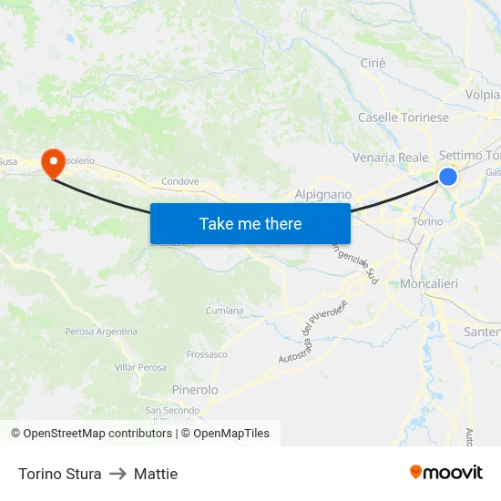 Turin Stura to Mattie map