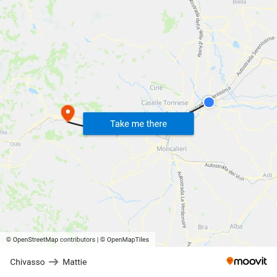 Chivasso to Mattie map