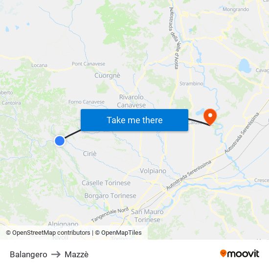 Balangero to Mazzè map