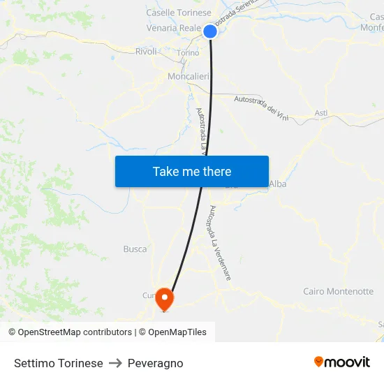 Settimo Torinese to Peveragno map