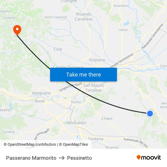 Passerano Marmorito to Pessinetto map