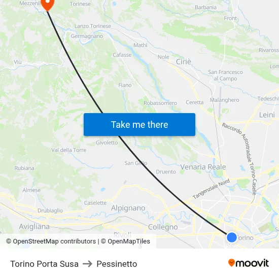 Turin Porta Susa to Pessinetto map