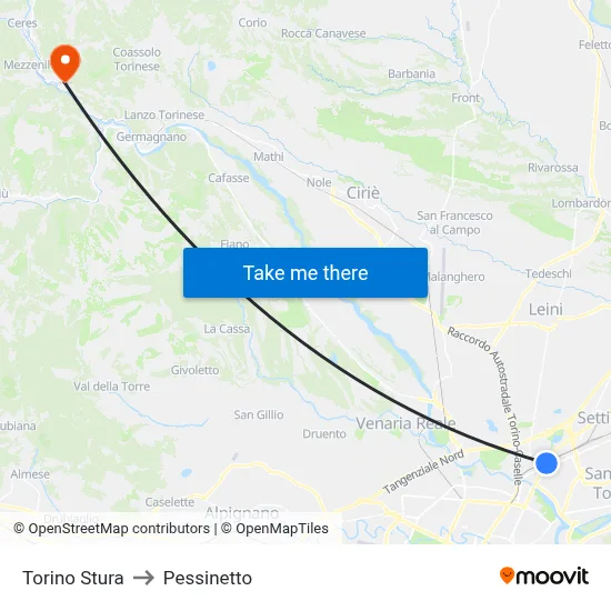 Turin Stura to Pessinetto map