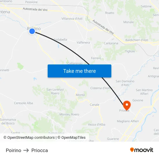 Poirino to Priocca map