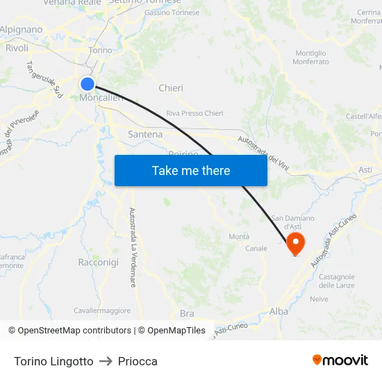 Turin Lingotto to Priocca map