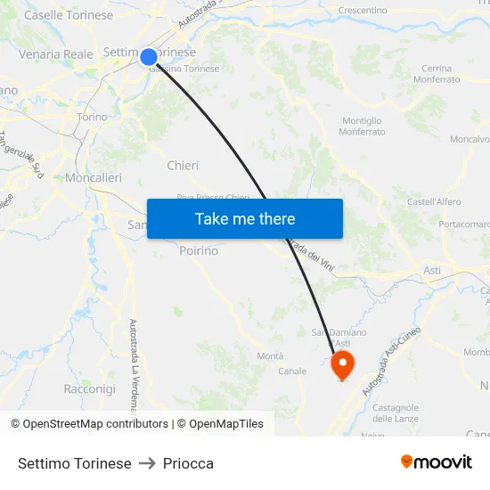 Settimo Torinese to Priocca map