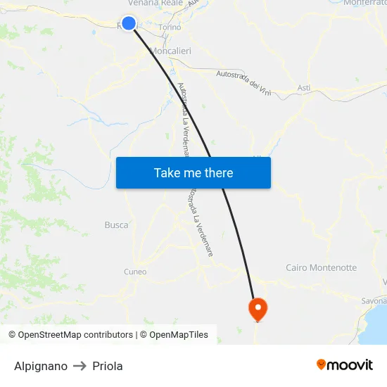 Alpignano to Priola map
