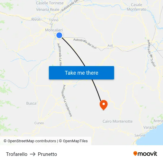 Trofarello to Prunetto map