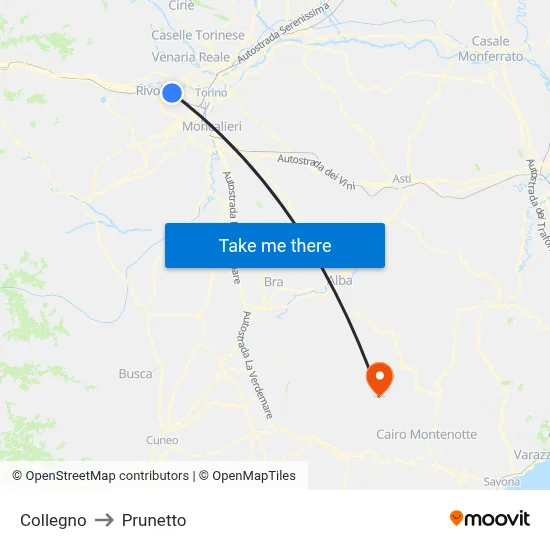 Collegno to Prunetto map