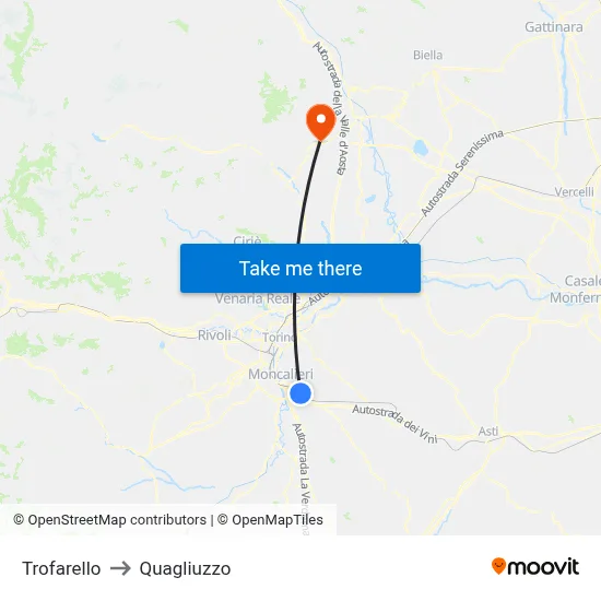 Trofarello to Quagliuzzo map