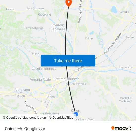 Chieri to Quagliuzzo map
