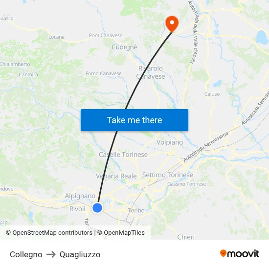 Collegno to Quagliuzzo map