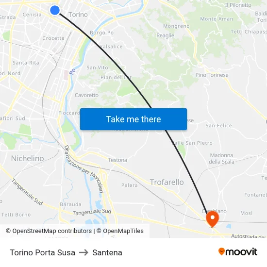 Turin Porta Susa to Santena map