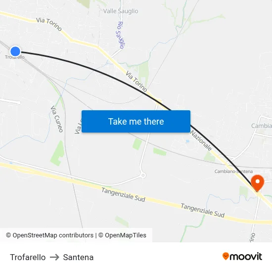 Trofarello to Santena map
