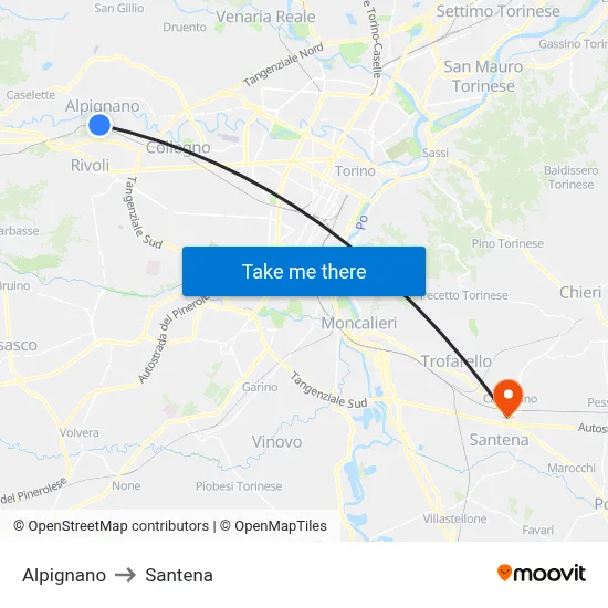 Alpignano to Santena map