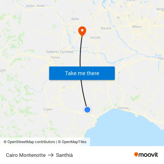 Cairo Montenotte to Santhià map