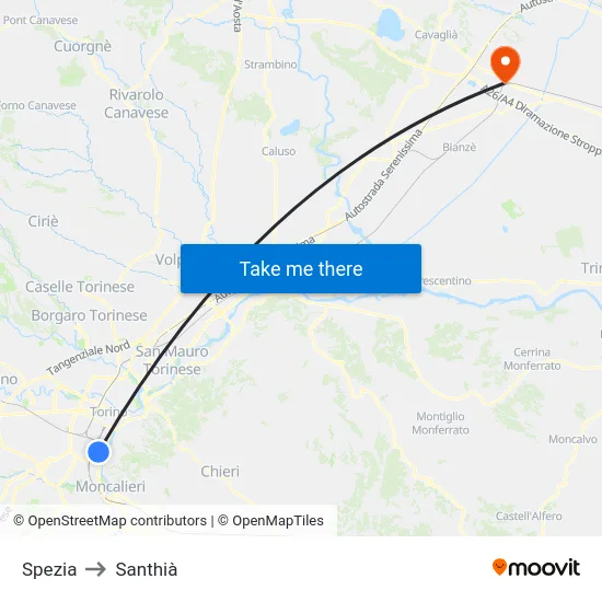 Spezia to Santhià map