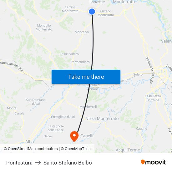 Pontestura to Santo Stefano Belbo map