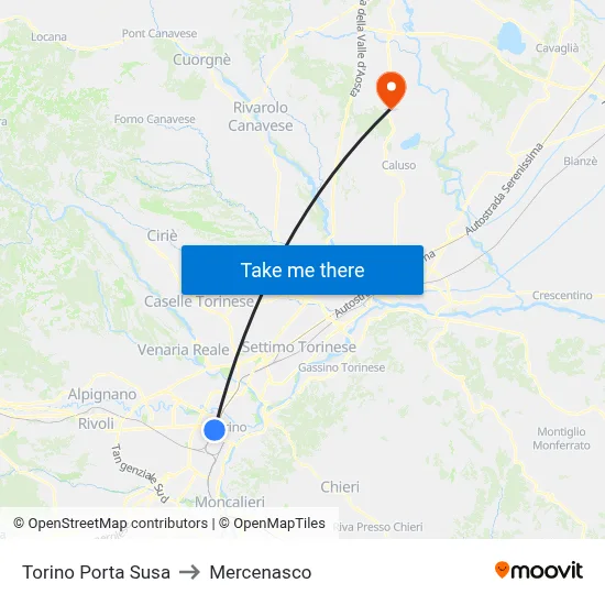Turin Porta Susa to Mercenasco map