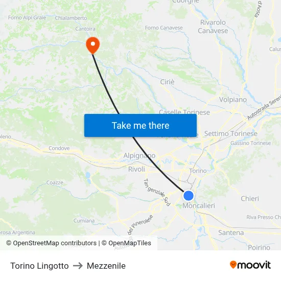 Turin Lingotto to Mezzenile map