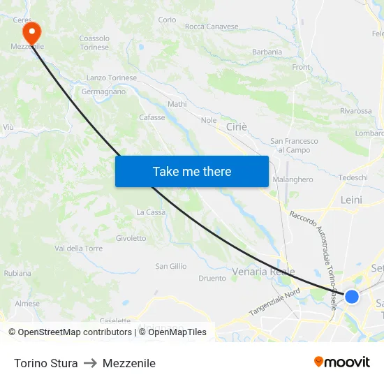 Turin Stura to Mezzenile map