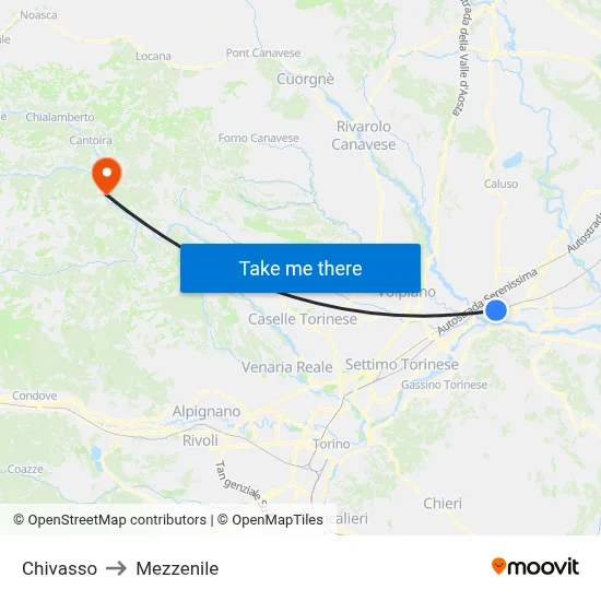 Chivasso to Mezzenile map