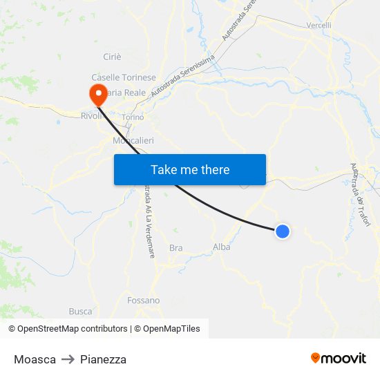 Moasca to Pianezza map