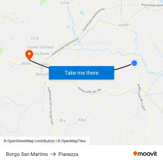 Borgo San Martino to Pianezza map